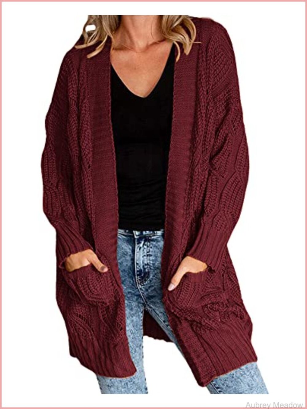 Plus Size Long Open Front Cable Knit Cardigan Sweater Loose Fit Casual